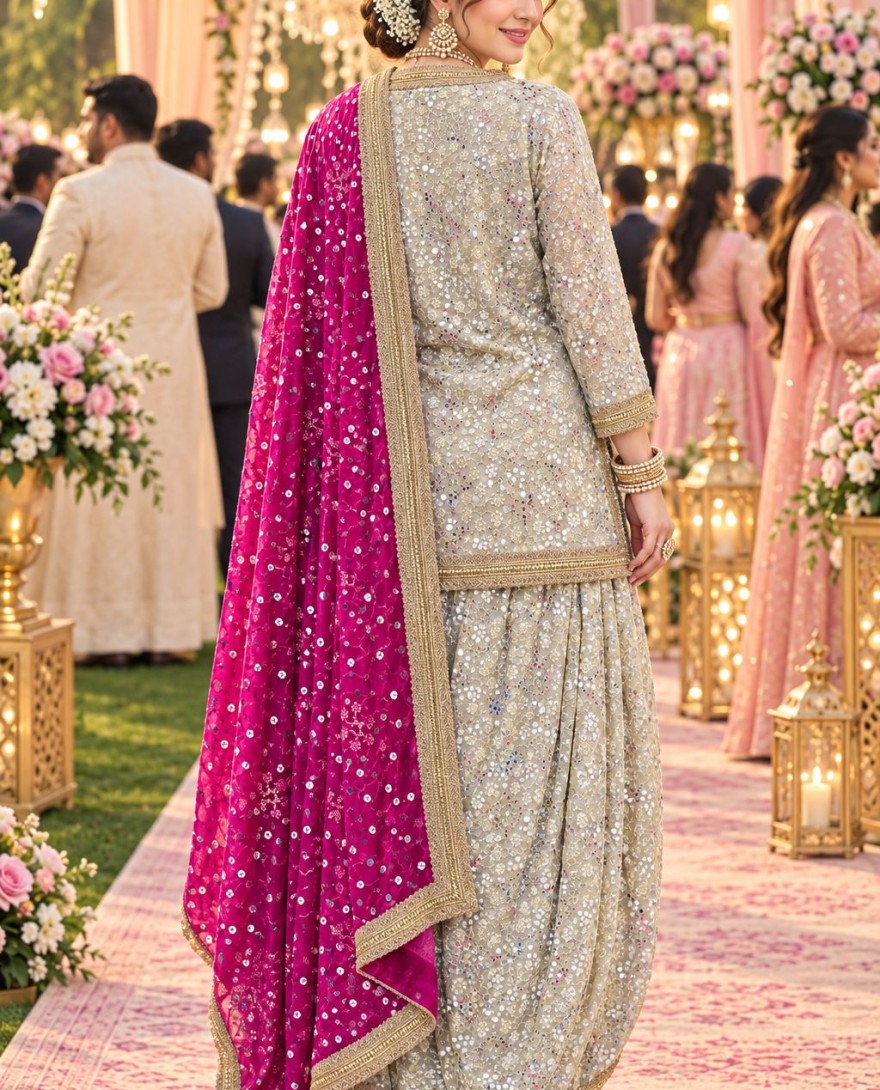 2183 - Gold Georgette Embroidered, Resham and Sequins Work Ceremonial Salwar Suit